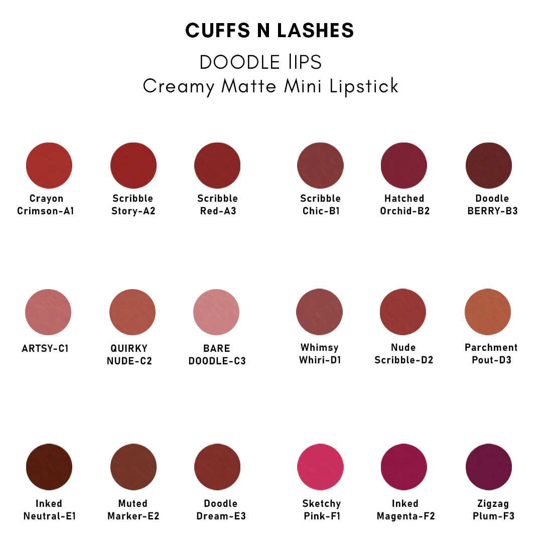 Cuffs N Lashes Doodle Lips Mini Creamy Matte Lipsticks - Image 7