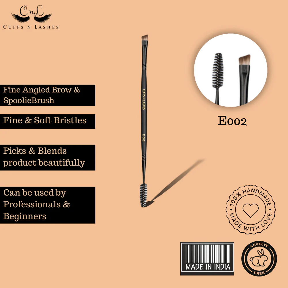 Cuffsnlashes Makeup Brushes E002 - Fine Angled   Brow Brush & Spoolie - Image 4